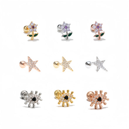 ZUOLA Luxury Stainless Steel Piercing Jewelry Gold Plated Flower Star Trendy Stud Earrings with Zircon Screw Back for Women