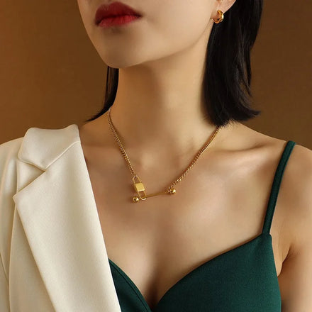 Fashion Stainless Steel Gold-Plated Chain Necklace Trendy Choker Necklace Women's Gift Chain