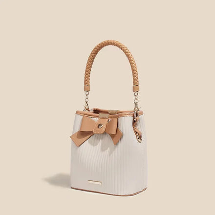 Fashion Vegan Leather Women Bucket Bag Shoulder Ladies Rope Shape Handle Pu Tote Handbags