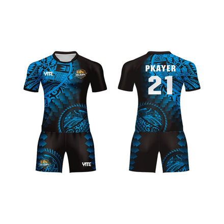 Wholesale Custom Breathable 100% Polyester Men's Rugby Jerseys Blue Sports Jersey Shirt Set with Sublimation Printing