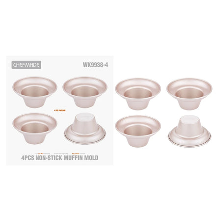 CHEFMADE WK9938-4 4 Pcs Carbon Steel Bakeware Non Stick Cup Cake Muffin Mould Cupcake Mold