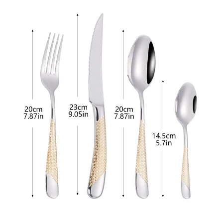 New Trending Product 2026 Popular Design Silver Gold Cutlery Set Silverware Engraved Spoon Metal Golden