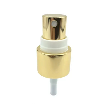 China Gold Silver Aluminum Plastic Pump Sprayer Fine Mist Non Spill Shiny Silver Bottles 24/410