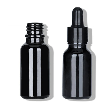 FOCSTAR 5ml to 100ml Black Glass Cosmetic Tincture Bottles for Essential Oils with Screw Cap Seal