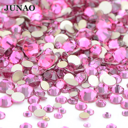 JUNAO 40 Colors Mix Size Rhinestones 1400pcs Round Flat Back Crystal Stones Glass Nail Diamonds for DIY