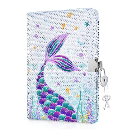 Girls Travel School A5 Secret Diary Mermaid Sequins Notebook with Locks