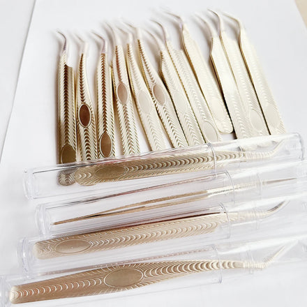 Wholesale Gold Eyelash Extension Tweezers Custom Logo Volume Lash Extension Tweezers Pink Eyelash Tweezers