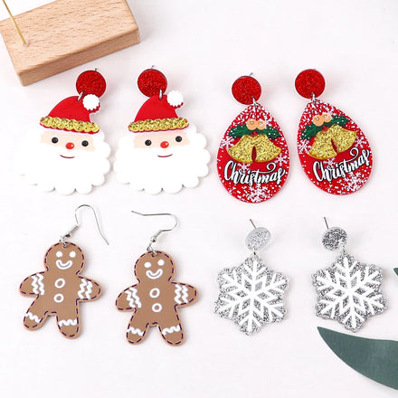 Custom Trendy Sequins Winter Ornament Earring Cute Cartoon Gingerbread Man Santa Claus Bell Snowflake Acrylic Earrings for Women