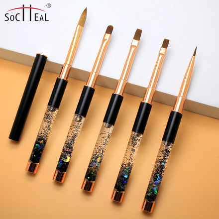 New Arrival Black Rose Gold Matte Shiny Glitter Universal Gel Square Flat Oval Acrylic Nail Brush