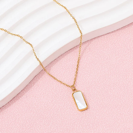 Fenny 18K Gold Plated Permanent Rectangle Shell Pendant Choker Chain Necklace Trendy Stainless Steel Jewelry Wholesale
