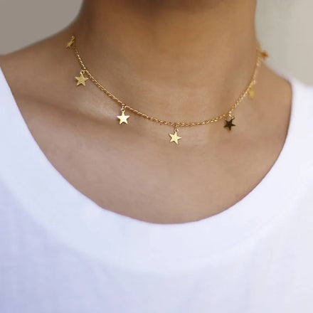 Hot Sale Fashion Accessories Star Pendant Necklaces Alloy Gold Plated Women Dainty Star Choker Necklace
