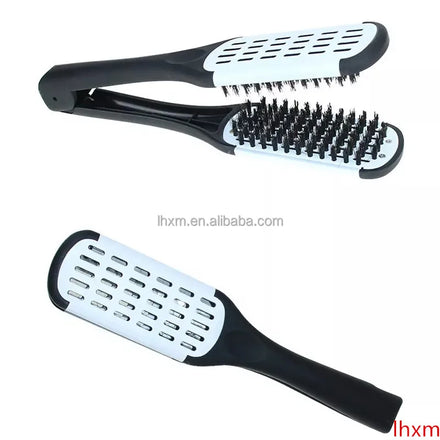 2024 Hot Sell Design Professional Plastic Hair Straightener Brush Hairdressing Folding V Shape Boar Bristle Hair Comb Barbershop