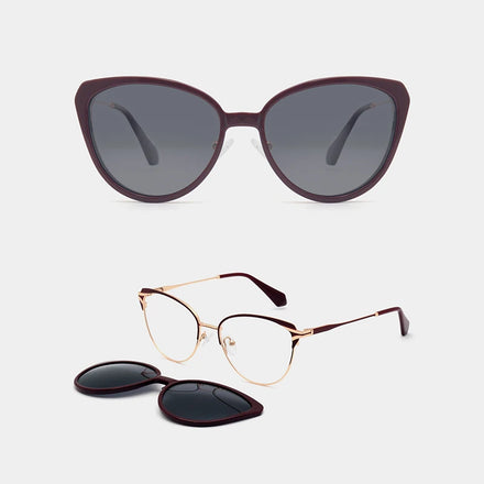 2026 Metal Frame Magnetic Clip on Polarized Eyeglasses Frame Women Eyeglasses Cat Eye Shades Sun Glasses Monturas Opticas