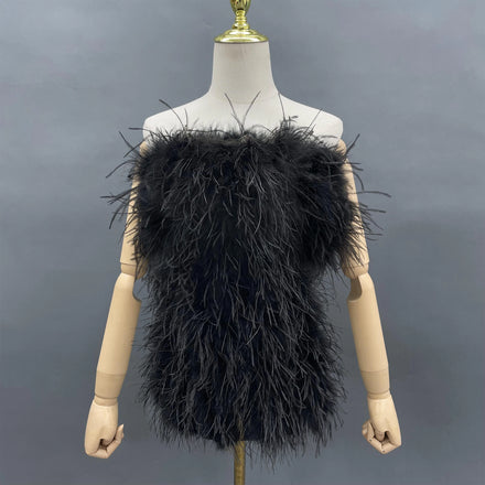 Janefur Ladies Party Long Green Wrap Feather Fur Dress Ostrich Dress