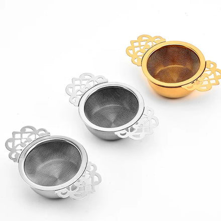 Wholesale Custom Logo 40g Tea Drain Strainer 304 Stainless Steel Tea Filter Teapot Strainer Gold/Silver Lace Tea Separator Metal