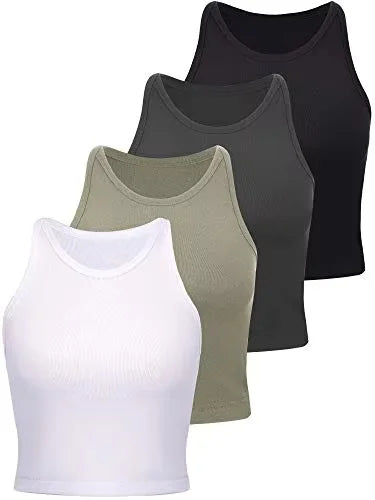 Joyyoung 2026 High Quality Elastic Tight Sexy Ribbed Fleece Workout Yoga Gym Crop Tank Top Women Front Logo