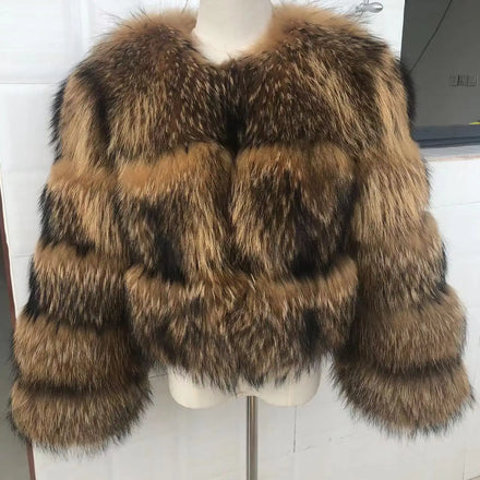 2022 Plus Size Coat Winter Warm Women Natural Raccoon Fur Coat Real Fox Fur Jacket for Ladies