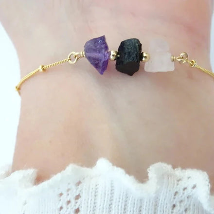 Zooying Natural Labradorite Amethyst Rose Quartz Jewelry Raw Positive Energy Chakra Crystal Birthstone Bracelet