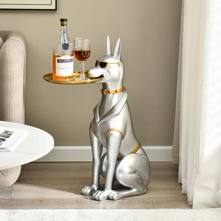 Creative Resin Decor Wine Cart Keys Fruit Animal Storage Tray Large Doberman Sculpture Dog Tray for Home Interior Decoration