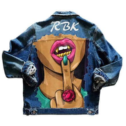 Winter New Design Hip Hop Style Men Denim Jacket Quality Printed Denim Jeans Jacket Graphic Denim Jacket Men 2022