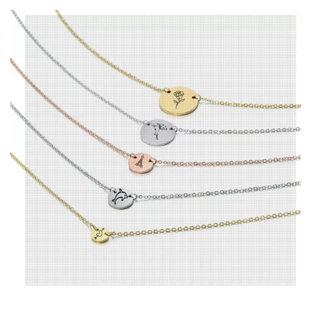 Fashion Gold Plated Geometric Coin Disc Pendant Link Necklace 316L Stainless Steel Personalized Custom Women Jewelry Accessories