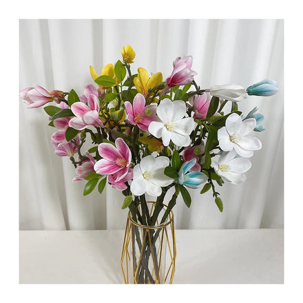 High Quality Modern Style Nature Artificial Flower New Short Branch 3D 5-head Yulan Magnolia