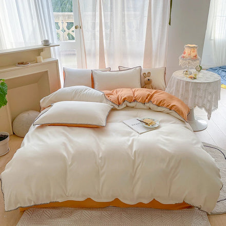 Factory Supplier Microfiber Cover Bedding Set Over Lock Decoration White Duvet Cover Bedding Set