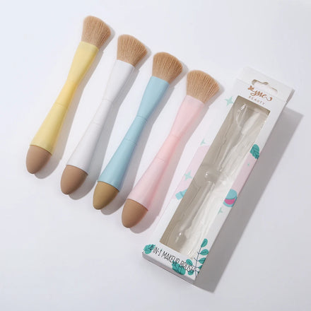 Private Label Custom Portable Single Makeup Brush Set Multipurpose Beauty Brushes 4 Headed 4 in 1 Makeup Brush With Sponge