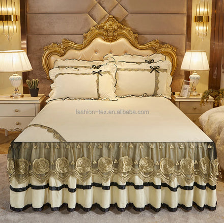 Cheap Luxury Lace Embroidered Bow Tie Decorative Sequins Princess Double Twin Queen king Size Home Hotel Modern Bed Skirt