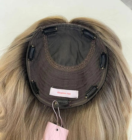 Factory Price European Hair Mono Topper Brown Blonde Balayage Color Jewish Topper 8x8 Weft With 4x4 Silk Base Toupee for Women