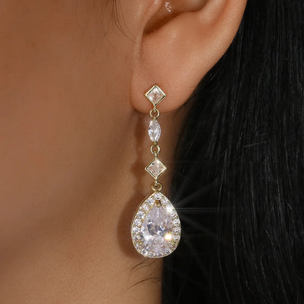 SLBRIDAL Ins Style Fashion CZ Crystal Pearls Girls Drop Earrings Trendy Cubic Zircon Women Earrings Bridal Wedding Drop Earrings