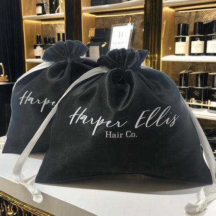 Custom Black Satin Cosmetic Jewelry Packaging Bag Luxury Logo Printed Gift Satin Drawstring Pouch
