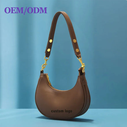 OEM Custom Purse Logo Private Label Luxury Pu Leather Women Half Moon Purses and Handbag Ladies Hobo Shoulder Hand Bags