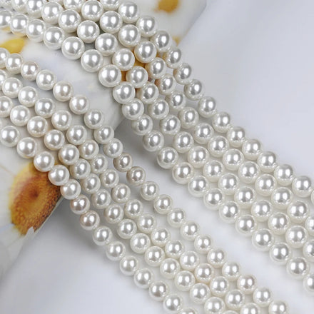 Natural White 8mm 9mm Round Shape Pearl Shell Beads Bone & Coral for Sale