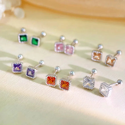 SP High Quality Pure 999 Silver Stud Earrings Jewelry Multi Color Cubic Zircon Screw Backs Stud Earrings