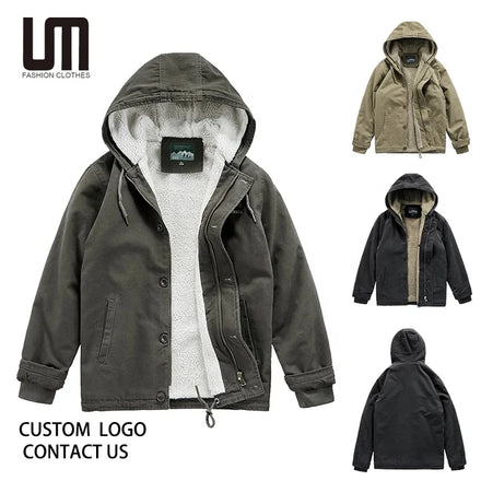 OEM Hot Selling Wholesale Winter Warm Men Casual Thick Fleece Parkas Coat Windproof Hooded Plus Size Jackets