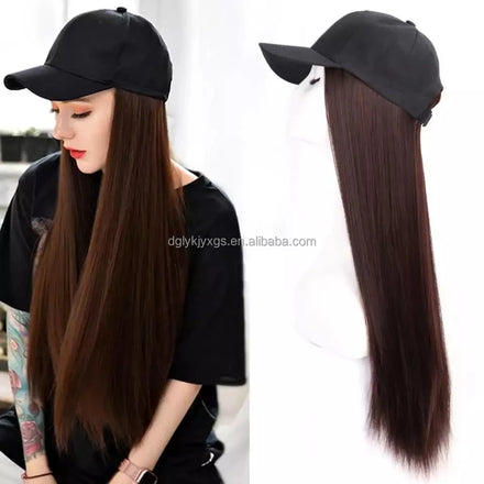 Womenlonnewynthetidenimeball Hair Wig Brown Straight Wigs Naturally Connect Synthetic Hat Wig Womentable for Girl Support 22inch