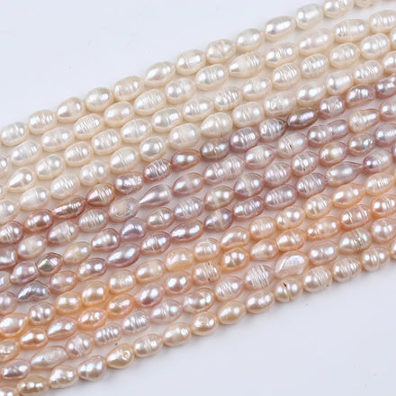 Natural 7-8mm Freshwater Rice Pearls for Jewelry Making Loose Strands