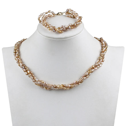 Hot Sale Latest Smooth 4-5mm Baroque Custom Freshwater Pearl Necklace Jewelry Set
