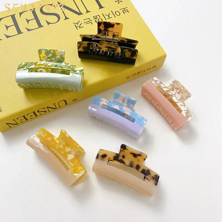 French Retro 7.5cm square Acetate Hair Claw Ponytail Holder Color Stitching Hair Claw Clips New Design Girls Headdress