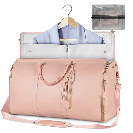 Garment Duffle Bags for Travel Convertible Carry on Garment Bag for Women Large PU Leather Foldable Travel Bag with Shoe Pouch
