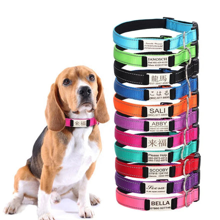 Anti Lost Reflective Nylon Print Dog Collar Engraved ID Tag Bowknot Nameplate Quick Release Size Adjustable for
