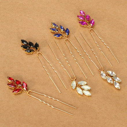 SLBRIDAL Handmade Trendy Colorful Crystal Rhinestones U Shaped Women Girls Hair Pin Clip Hair Sticker Jewelry Hair Accessories