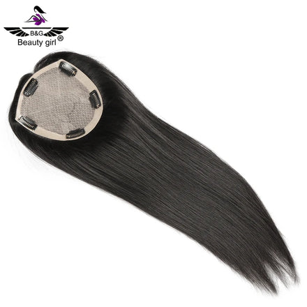 Cuticle Mongolian Remy Real Human Hair Soft Hand Tied Silk Base Hair Toupee System Silky Straight Topper Wigs