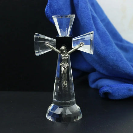 New Feature Christian Gift Religioue Baptism Souvenirs Crystal With Metal Material Glass Cross Jesus