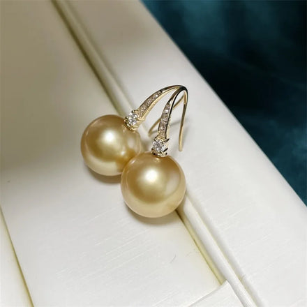 Luxury 18K Gold Earrings with 12mm Natural Golden South Sea Pearl AU750 Women's Fashion Jewelry & Loose Pearls for Designers