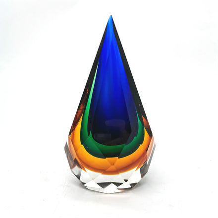 Handmade Blown Crystal Art Glass Ornaments Blue Green Tawny Water Drop Decors Hand Cut for Decorative Purposes