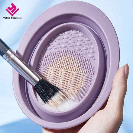 Silicone Collapsible Makeup Brushes Cleaning Bowl Makeup Brush Cleaning Mat Portable Cosmetic Brush Makeup Sponge Cleaner