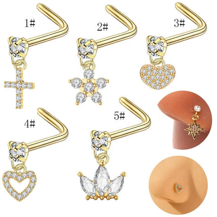 Gaby New Arrive L Shape Dangle Nose Ring Cross Heart Design Nose Ring Stainless Steel Fashion Jewelry Piercing Jewelry