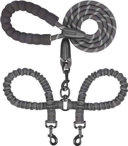 Pet Double-headed Leash One Drag Two Dog Leash Retractable High Elastic Luminous Anti-winding Factory Spot Wholesale